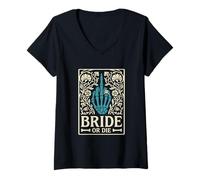 Femme Bride Or Die Retro Halloween Bachelorette Assorti Hen Do T-Shirt avec Col en V