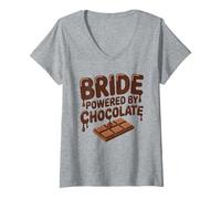 Femme Bride Powered by Chocolate Funny Wedding Humour T-Shirt avec Col en V