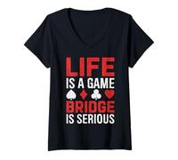 Femme Bridge Jeu de Cartes Amusant Deck Trick Taking Contract Bridge T-Shirt avec Col en V