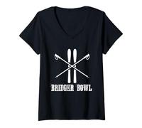 Femme Bridger Bowl Montana Ski Ski Vacances Hiver Rustique T-Shirt avec Col en V