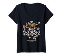 Femme Bridgerton Crown Jewel Officiellement licencie T-Shirt avec Col en V