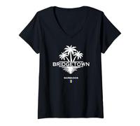 Femme Bridgetown Barbade Palmiers Mer des Caraïbes Île Tropicale T-Shirt avec Col en V