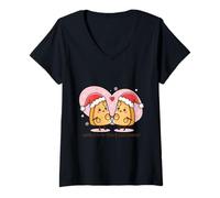 Femme Brie-lliant Chemise de Noël Mignonne au Fromage Pun Holiday Love T-Shirt avec Col en V