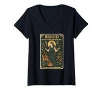 Femme Brigid, muse du feu et du renouveau, style Art nouveau celtique T-Shirt avec Col en V