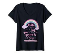 Femme Brilla con esa luz que solo la gracia de Dios es capaz T-Shirt avec Col en V