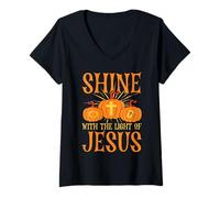 Femme Brillez avec la lumière de Jésus Foi chrétienne Halloween T-Shirt avec Col en V
