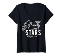 Femme Brillez comme des ÉTOILES Philippiens 2:15 T-Shirt avec Col en V