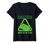 Femme Briques d'avertissement sur Le Bloc de Sol Maître Builder T-Shirt avec Col en V