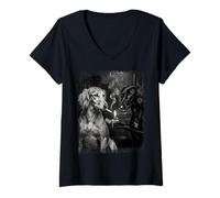 Femme Briquet Saluki Dogs en Noir et Blanc T-Shirt avec Col en V