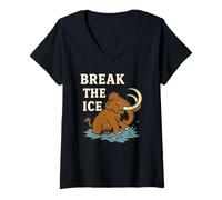 Femme Brisez la glace - Jeu de mots amusant en laine Mammouth tombant à travers la glace T-Shirt avec Col en V