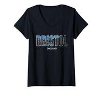 Femme Bristol préfecture de Bristol UK City Angleterre, Design Vintage T-Shirt avec Col en V