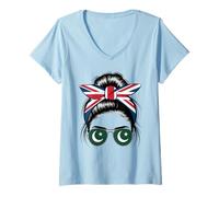 Femme Britannique Pakistanais Fille Bandeau Drapeau Pakistan Lunettes de soleil T-Shirt avec Col en V