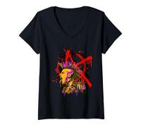 Femme British Punk Anarchy Cyberpunk T-Shirt avec Col en V