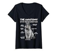 Femme British Shorthair T | Tenue d’Humour de Chat | British T-Shirt avec Col en V