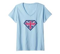 Femme British Super Human Comics Heroes Team GB Supporter Patriot T-Shirt avec Col en V
