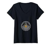 Femme Britpop Casque rétro en Vinyle Motif Vague sonore T-Shirt avec Col en V