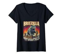 Femme Britzilla British Shorthair Cat UK - Catzilla Monster T-Shirt avec Col en V