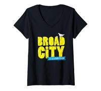 Femme Broad City Pigeon Logo T-Shirt avec Col en V