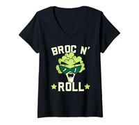 Femme Broc N' Roll Brocoli Végétalien Végétarien Végétarien T-Shirt avec Col en V