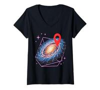 Femme Broche de localisation Galaxie Astronomie Spatiale T-Shirt avec Col en V