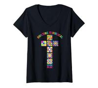 Femme Broderie au Point de Croix, Patchwork, Foi biblique, Bible T-Shirt avec Col en V