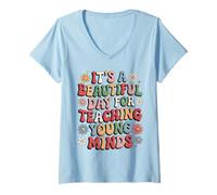 Femme Broderie, C'est Une Belle journée pour enseigner Les Jeunes Esprits T-Shirt avec Col en V
