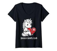 Femme Broken Hearts Club Unicorn Cute Heartbroken Emo T-Shirt avec Col en V