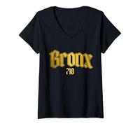 Femme Bronx 718 Code régional Old School NY NYC New York City Vintage T-Shirt avec Col en V