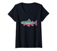 Femme Brooke Trout Minimalist Artistic Fly Fishing T-Shirt avec Col en V