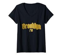 Femme Brooklyn 718 Code régional Old School NYC New York City Vintage T-Shirt avec Col en V