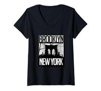 Femme Brooklyn Bridge Shirt, Brooklyn New York City Graphic Design T-Shirt avec Col en V