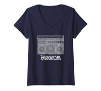 Femme Brooklyn New York Boom Box 1980s Nostalgia T-Shirt avec Col en V
