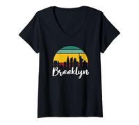 Femme Brooklyn Retro Sunset Skyline Empire State Liberty Femmes Hommes T-Shirt avec Col en V