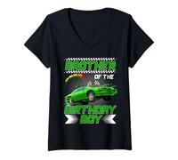 Femme Brother of The Birthday Boy Race Car Party Family Matching T-Shirt avec Col en V