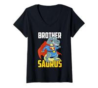 Femme Brother Saurus Brother Dinosaure T-Rex Superhero T-Shirt avec Col en V