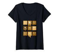 Femme Brown Moods Faces Brown Graphic T-Shirt avec Col en V