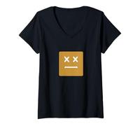 Femme Brown X-Eyes Block Face Brown Graphic T-Shirt avec Col en V