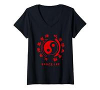 Femme Bruce Lee Jeet Kune Do Red Emblem T-Shirt avec Col en V