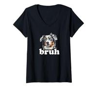 Femme Bruh Bro Kids Blue Merle Australian Shepherd Lover T-Shirt avec Col en V