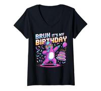 Femme Bruh, C'est Mon Anniversaire drôle de Lame Bday Party T-Shirt avec Col en V