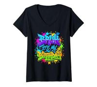 Femme Bruh, C'est Mon Anniversaire : Funny Paint Splatter T-Shirt avec Col en V