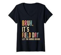 Femme Bruh, c'est une journée sur le terrain, que les Jeux commencent ! Excursion et journée amusante T-Shirt avec Col en V