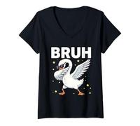 Femme Bruh Dabbing Swan Lunettes de Soleil drôles en Forme de Cygne T-Shirt avec Col en V