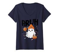Femme Bruh I Mean Boo Ghost Citrouille Batte Trick Or Treating T-Shirt avec Col en V