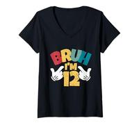 Femme Bruh Im 12e Anniversaire garçon rétro Douze Ans T-Shirt avec Col en V
