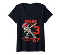 Femme Bruh I'm 3 But One-Day I'll Be 67 Retro 3rd Birthday Kids T-Shirt avec Col en V