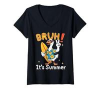 Femme Bruh It’s Summer | Funny Silly Goose Beach Meme Tee T-Shirt avec Col en V