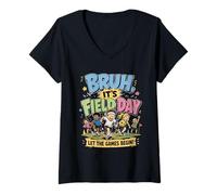 Femme Bruh It's Field Trip Let The Games Begin T-Shirt avec Col en V