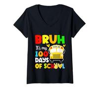 Femme Bruh It's My 100 Days of School Loves Kids School Bus Driver T-Shirt avec Col en V