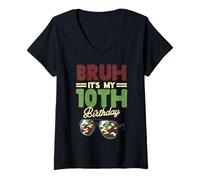 Femme Bruh Its My 10th Birthday Lunettes de Soleil Camouflage pour garçons T-Shirt avec Col en V